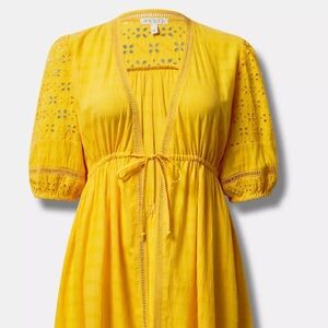 Festi Yellow Cotton  Sweater Dress Sz 2 Plus Kimono Open Front Long Cardigan